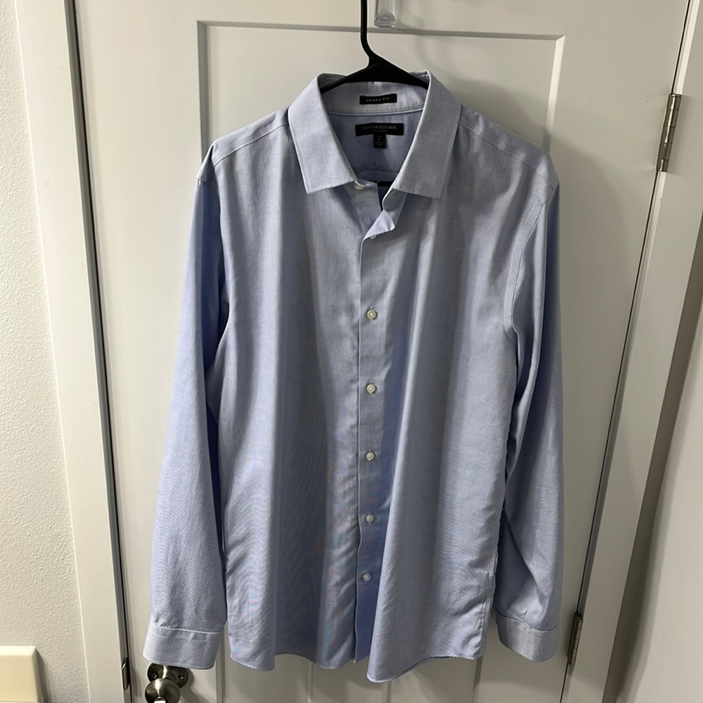 Mens Blue Banana Republic Non-Iron Grant Fit Button Down Shirt Size Large Tall.